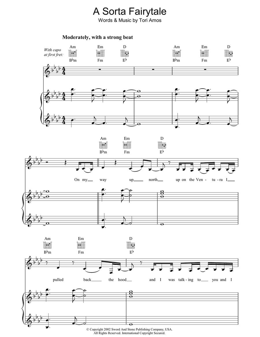 A Sorta Fairytale Piano, Vocal, Guitar scores gallery preview page 1