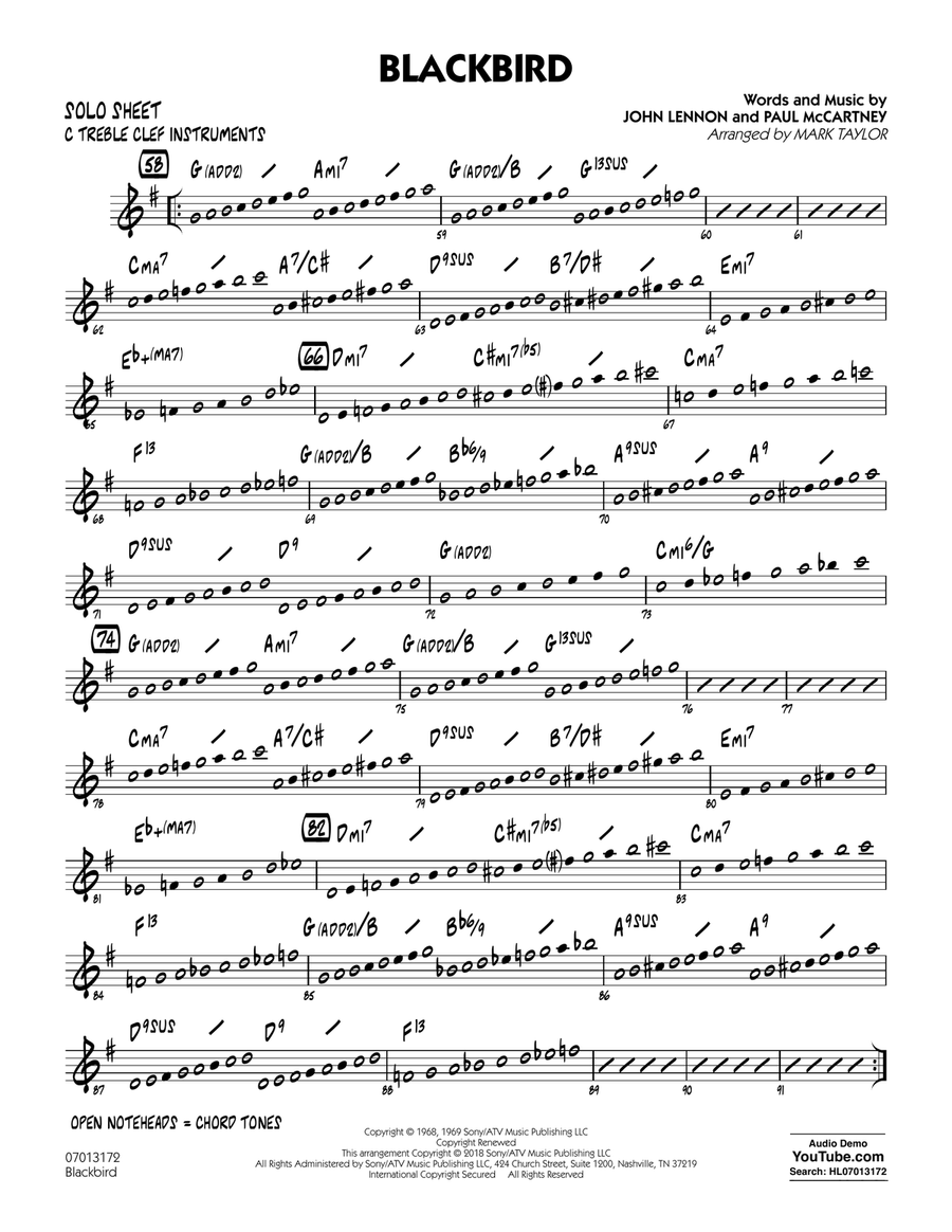 Blackbird - C Solo Sheet Jazz Ensemble scores gallery preview page 1