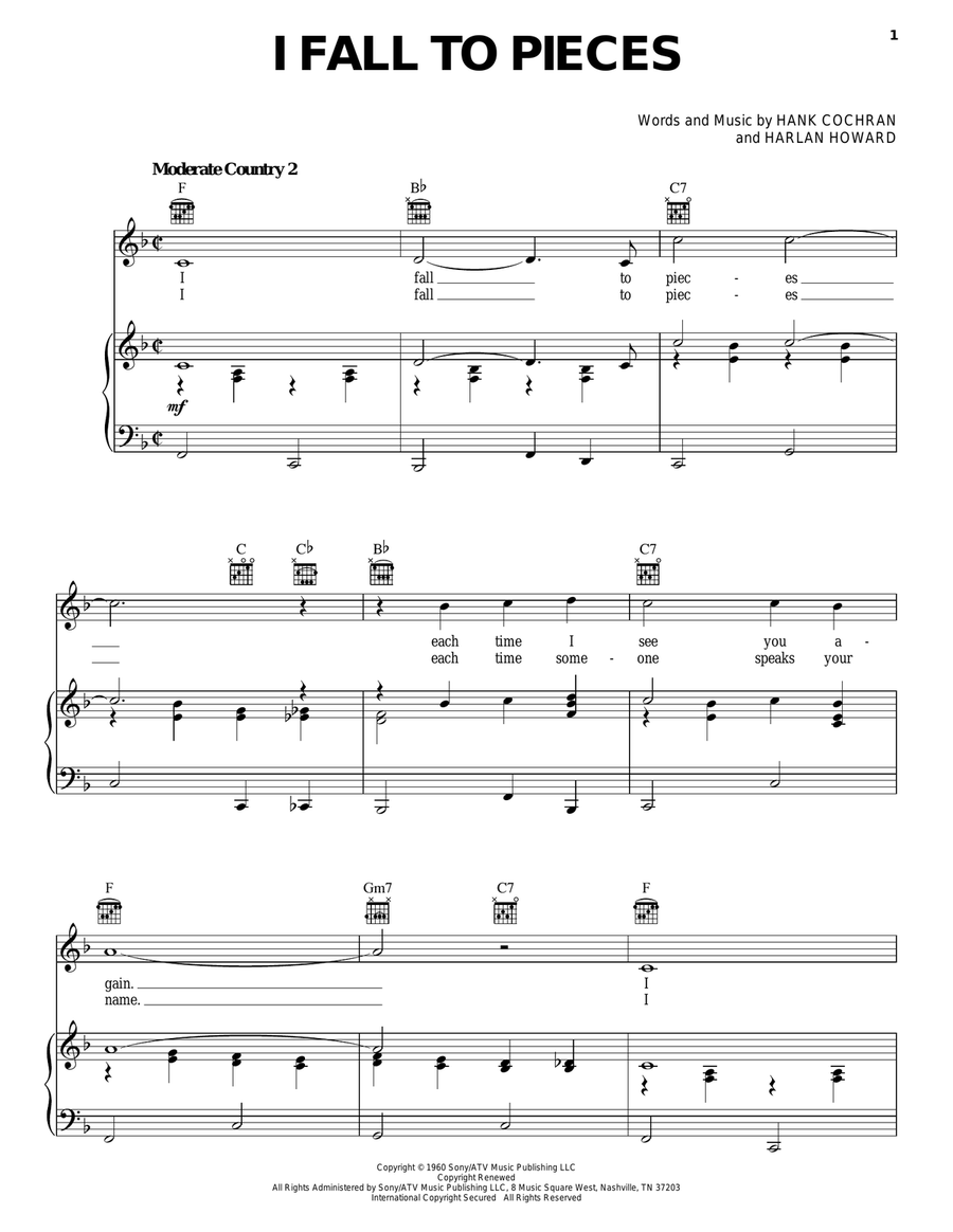 I Fall To Pieces I Fall To Pieces Piano, Vocal, Guitar scores gallery preview page 1