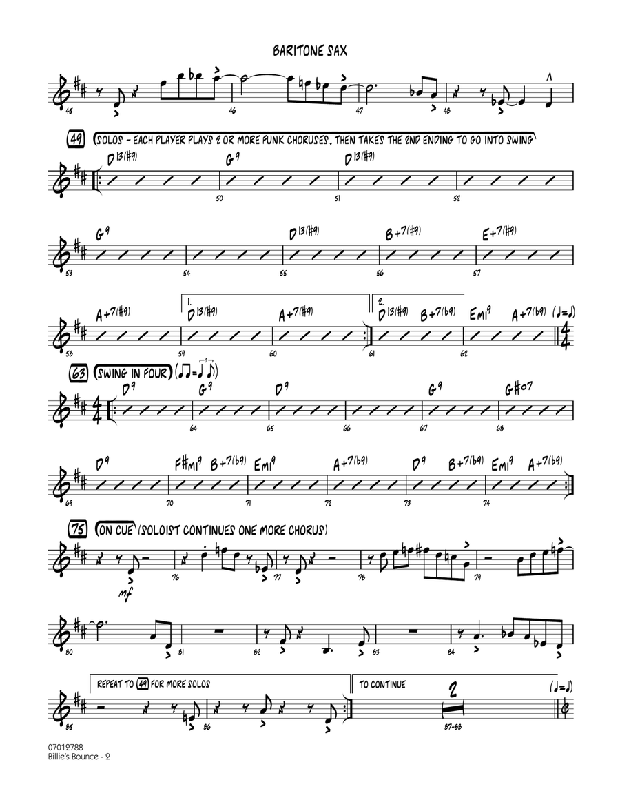 Billie's Bounce - Baritone Sax Jazz Ensemble scores gallery preview page 2