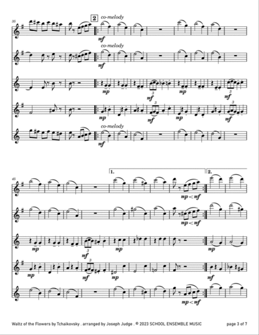 Waltz Of The Flowers by Tchaikovsky for Saxophone Quartet in Schools Saxophone Quartet scores gallery preview page 3