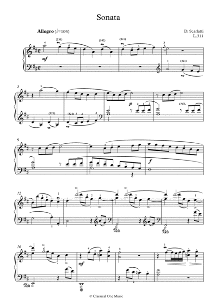 Scarlatti-Sonata in D-Major L.311 K.509(piano) Piano Solo scores gallery preview page 2