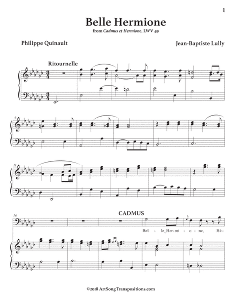 LULLY: Belle Hermione (transposed to E-flat minor)