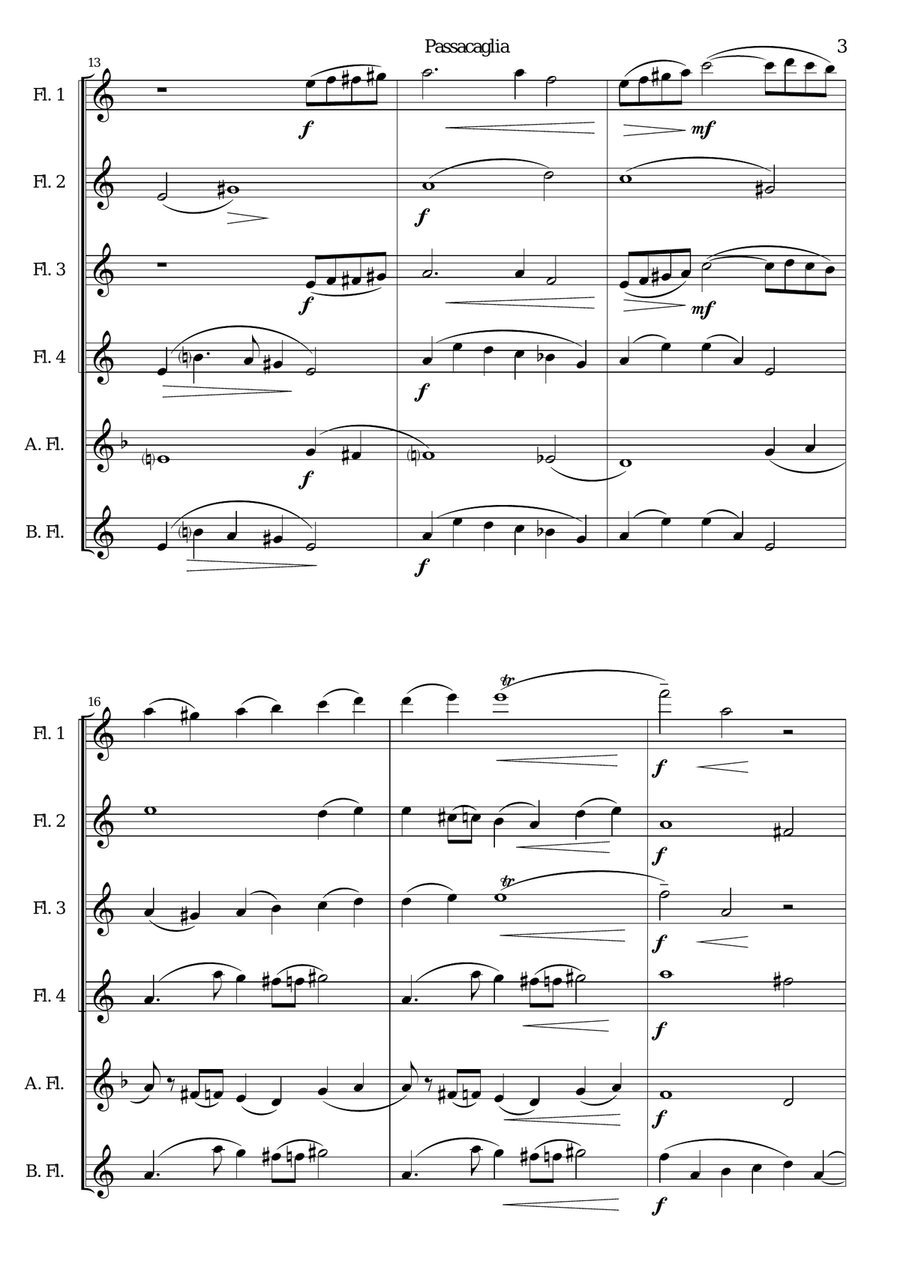 Passacaglia for flute sextet or flute choir Flute Choir scores gallery preview page 3