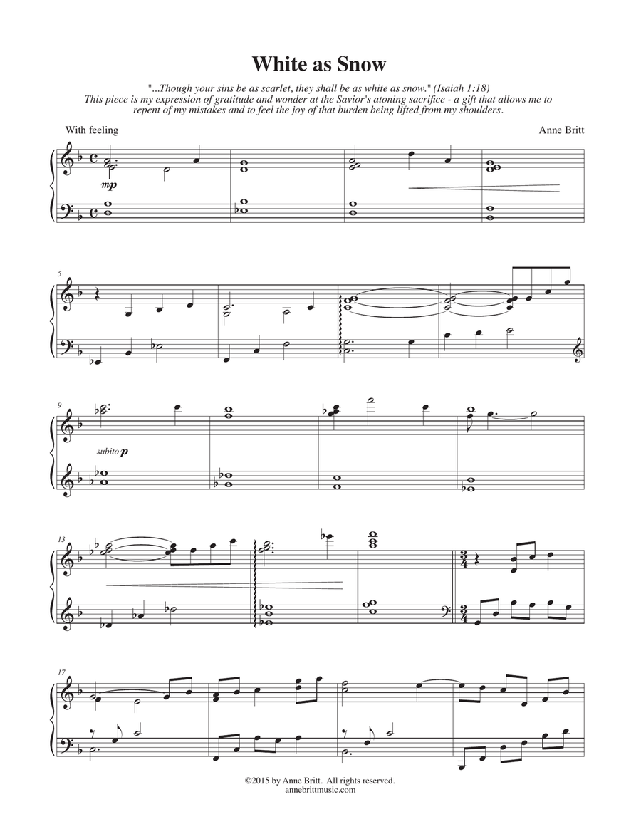 White As Snow Piano Solo scores gallery preview page 1