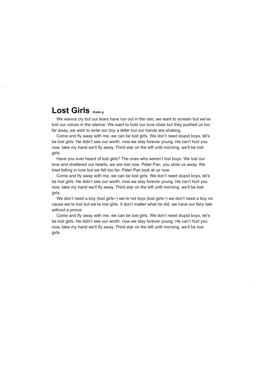 Lost Girls Piano scores gallery preview page 1
