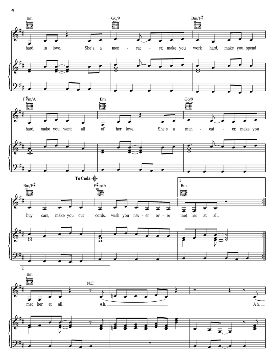 Maneater Piano, Vocal, Guitar scores gallery preview page 4