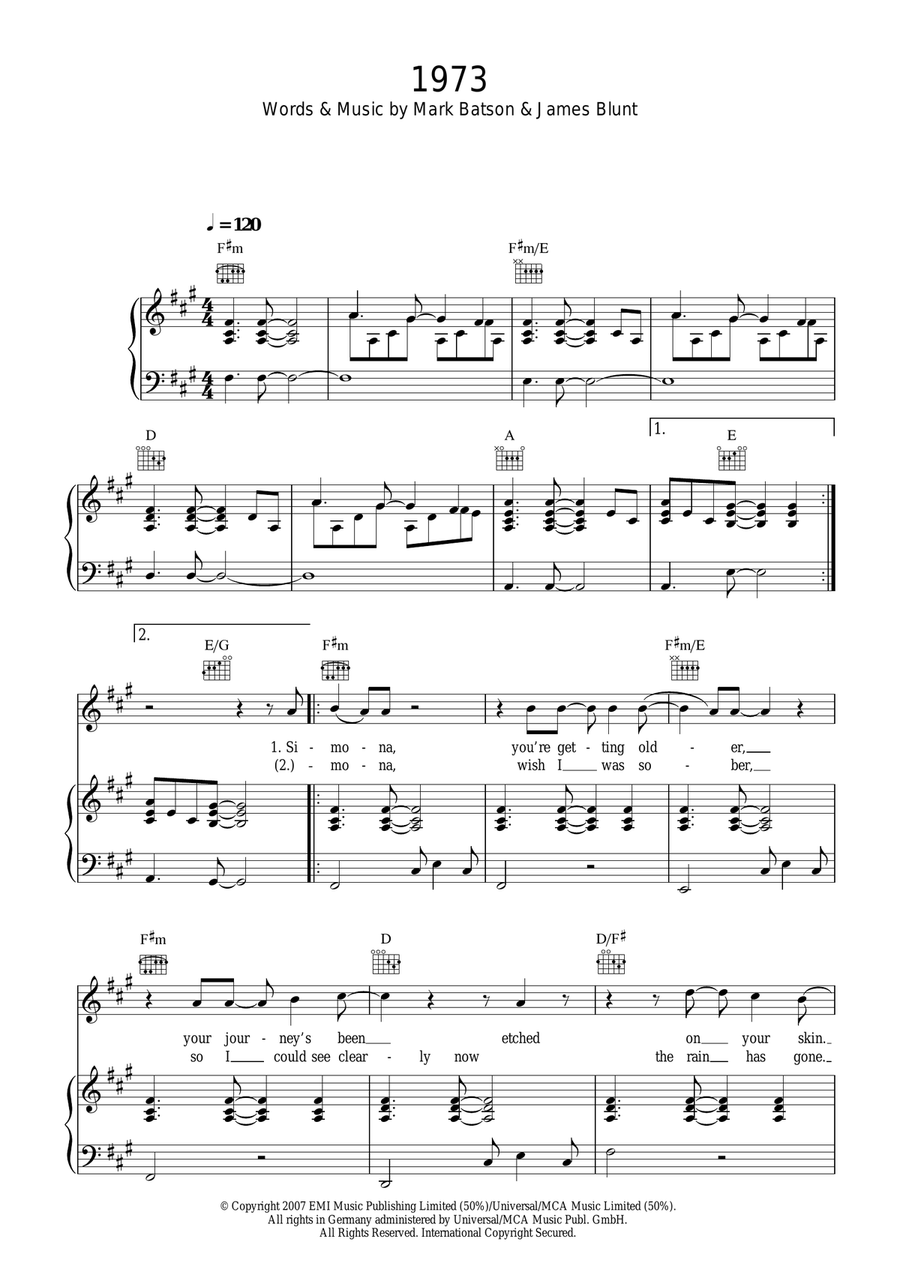 1973 Piano, Vocal, Guitar scores gallery preview page 1