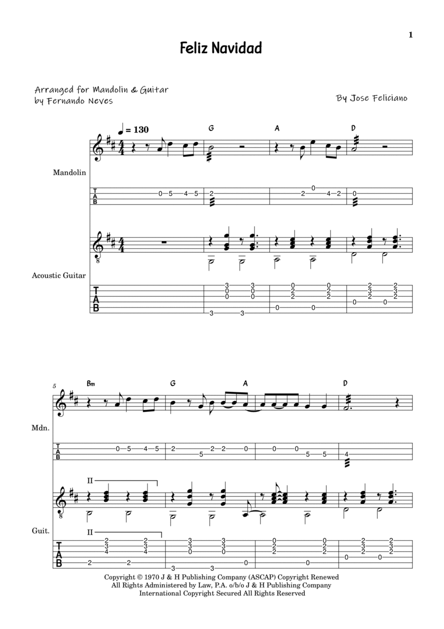 Feliz Navidad Mandolin scores gallery preview page 1