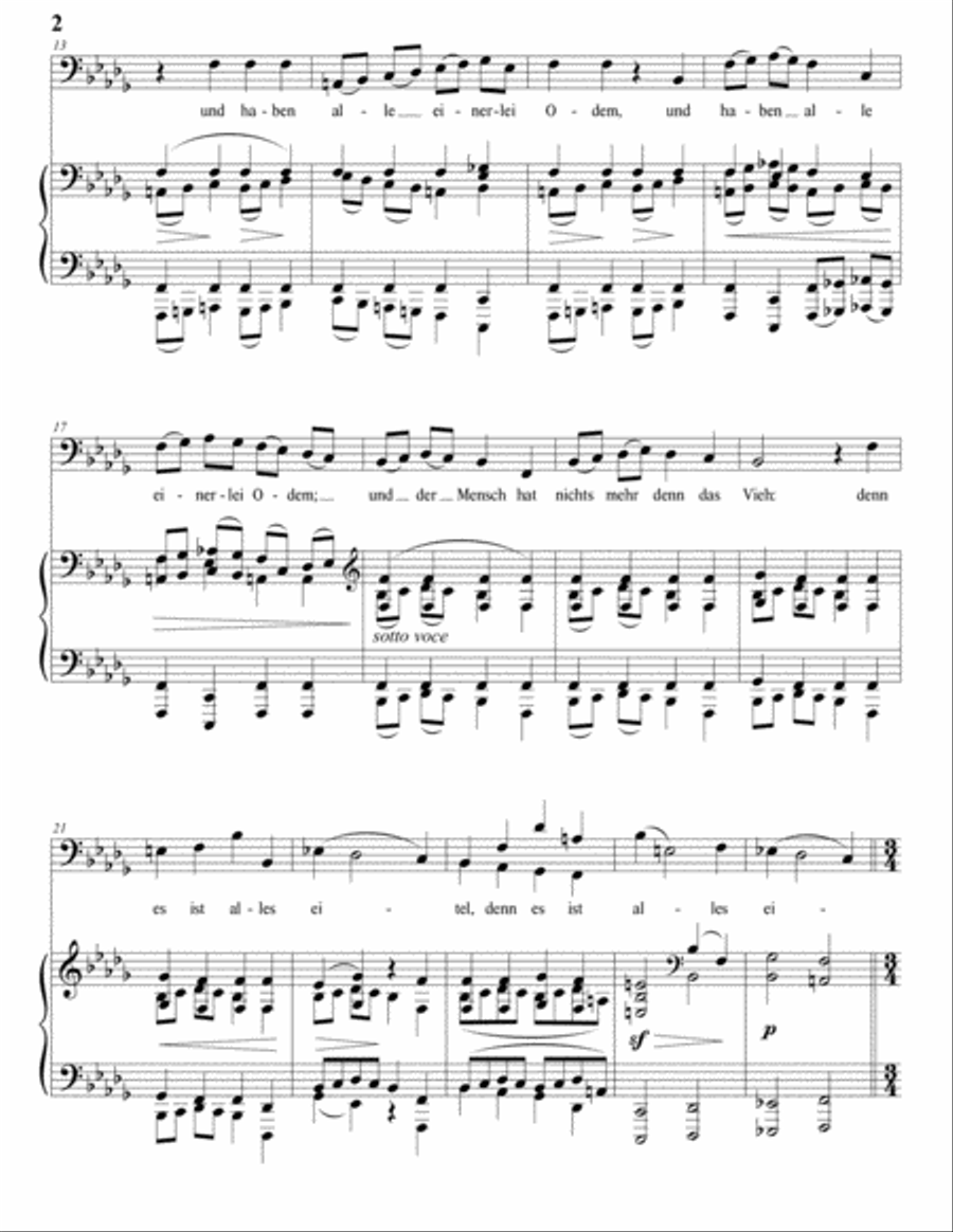 BRAHMS: Denn es gehet dem Menschen wie dem Vieh, Op. 121 no. 1 (in B-flat minor, bass clef) Voice scores gallery preview page 3