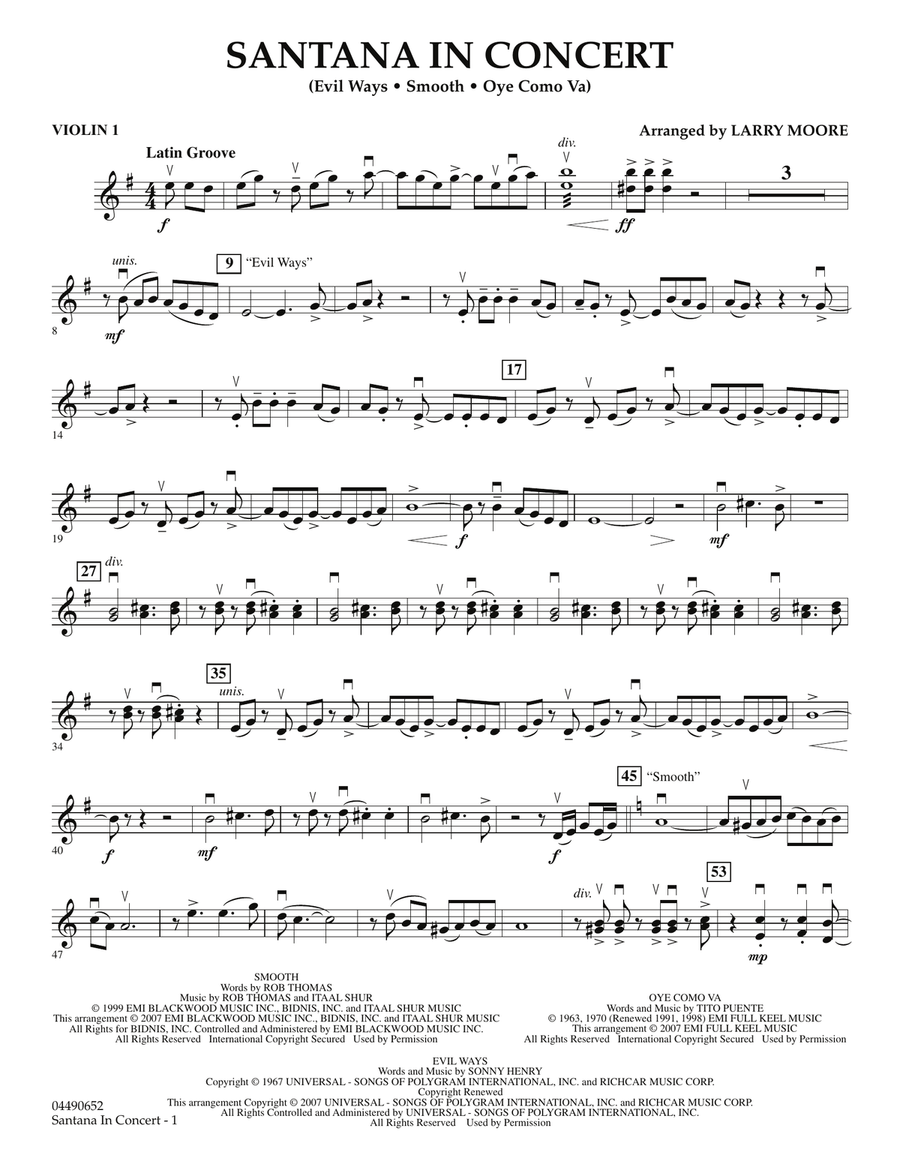 Santana in Concert Violin 1 by Santana Violin Digital Sheet