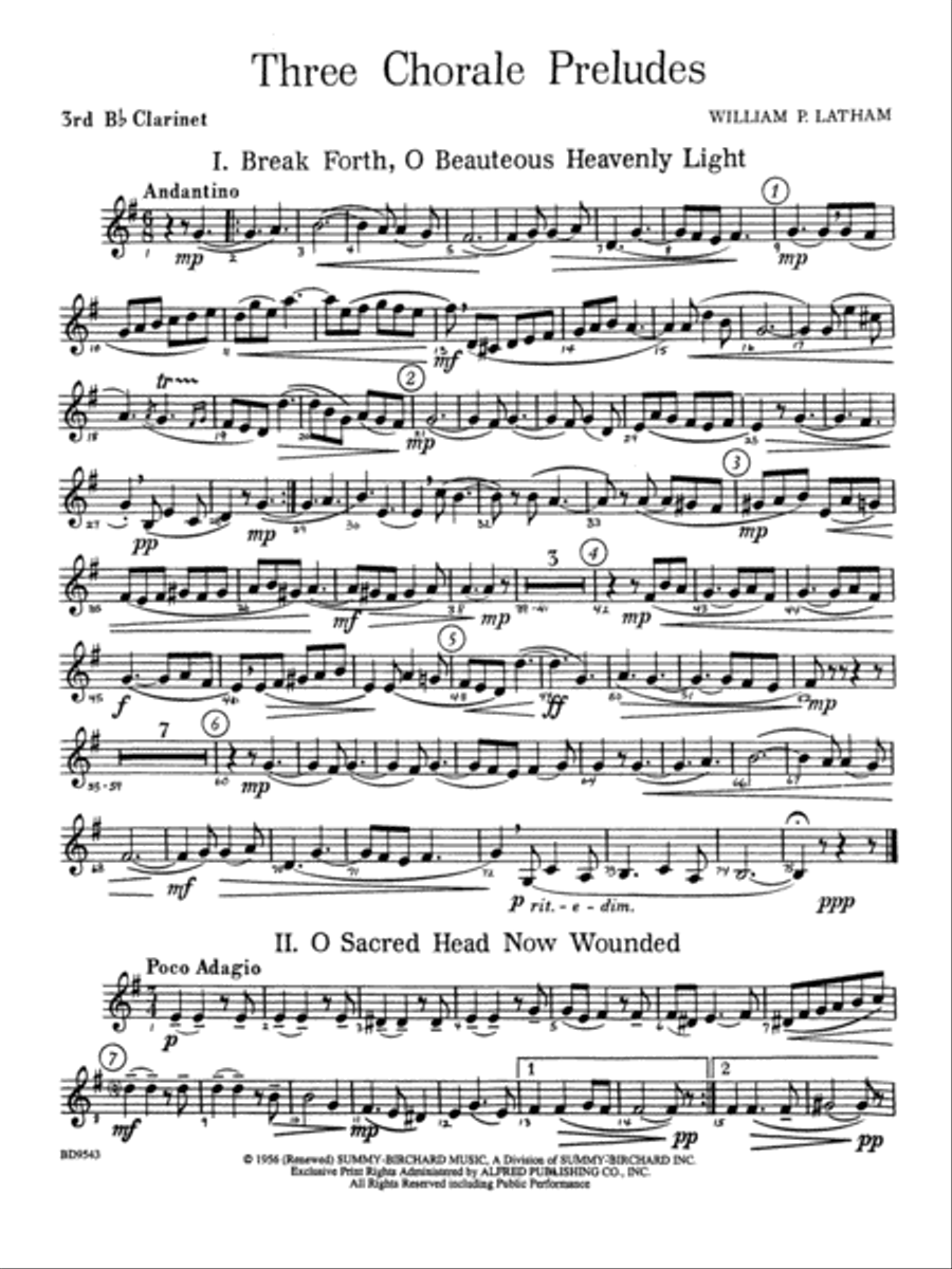 Three Chorale Preludes: 3rd B-flat Clarinet Concert Band scores gallery preview page 1