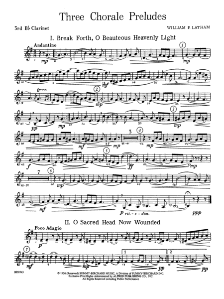 Three Chorale Preludes: 3rd B-flat Clarinet