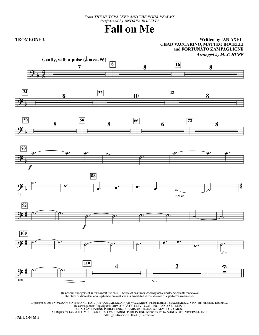 Fall on Me (from The Nutcracker and the Four Realms) (arr. Mac Huff) - Trombone 2 Choir scores gallery preview page 1