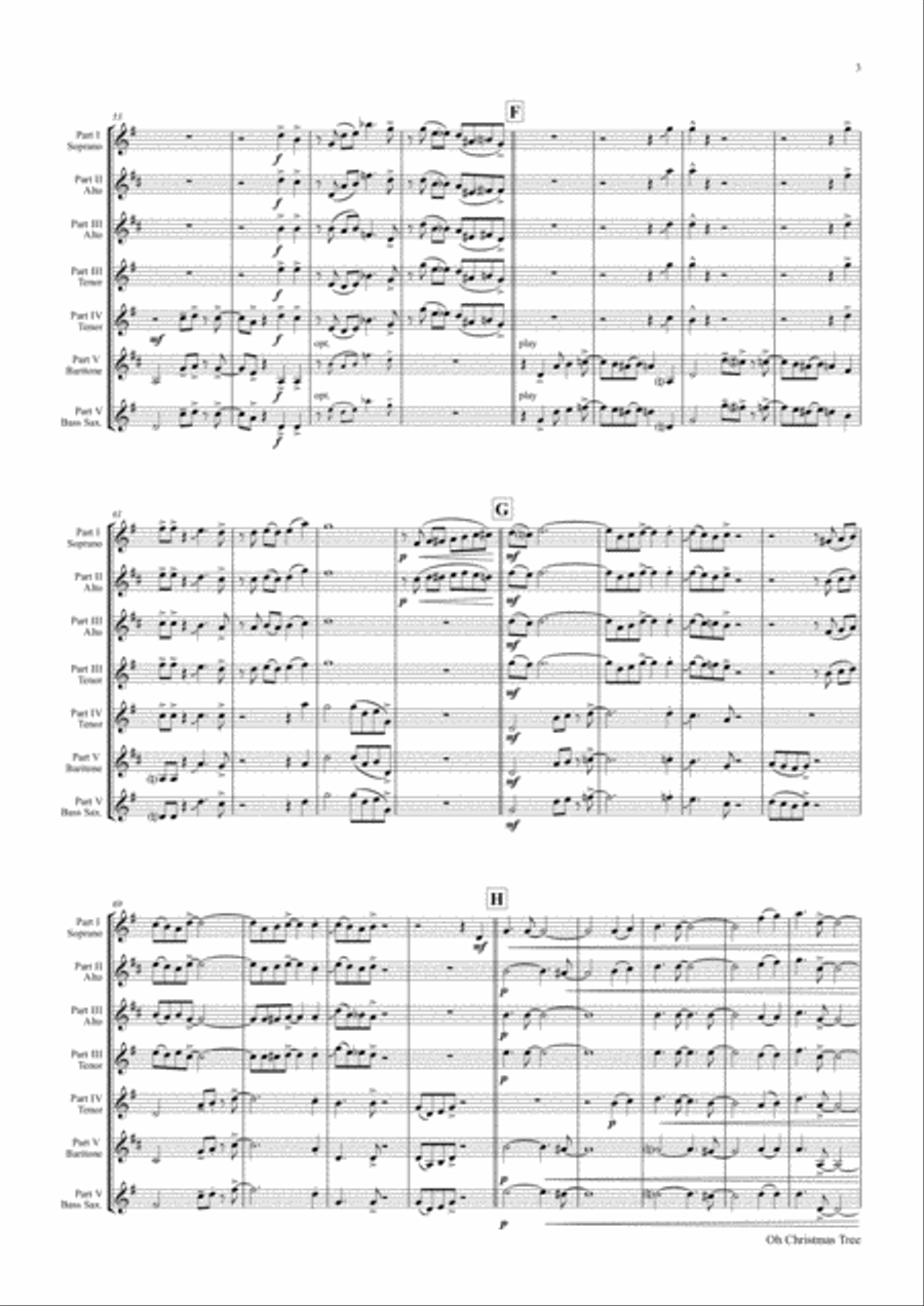 Oh Christmas tree - Oh Tannenbaum - Funky - Saxophone Quintet Saxophone Quintet scores gallery preview page 3
