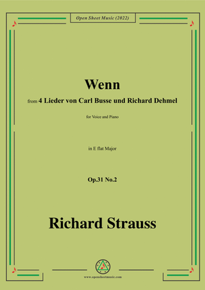 Book cover for Richard Strauss-Wenn,in E flat Major,Op.31 No.2,for Voice and Piano
