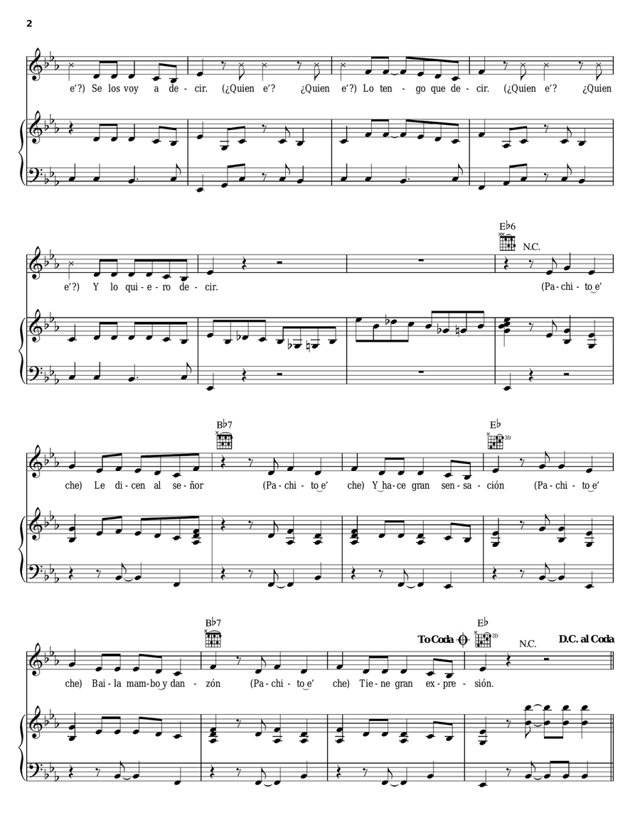 Pachito e' Che Piano, Vocal, Guitar scores gallery preview page 2