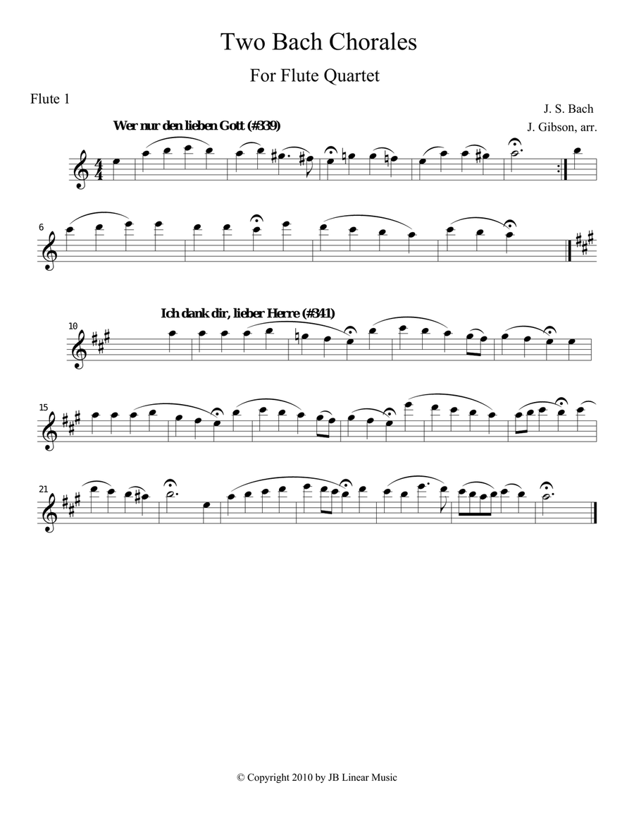 Two Bach Chorales for Flute Quartet Flute Quartet scores gallery preview page 3