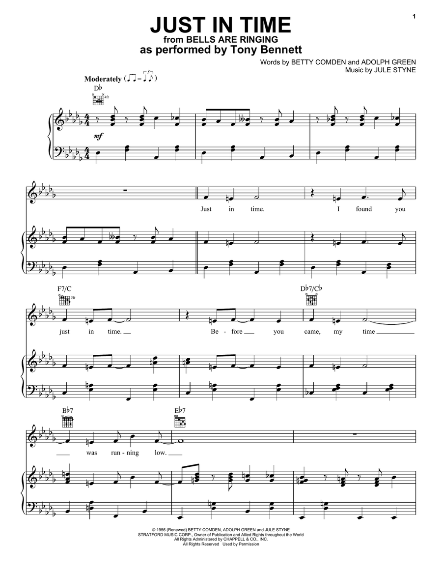 Just In Time Piano, Vocal, Guitar scores gallery preview page 1