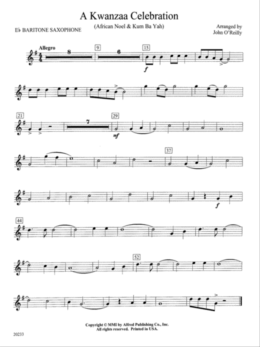 A Kwanzaa Celebration: E-flat Baritone Saxophone Concert Band scores gallery preview page 1