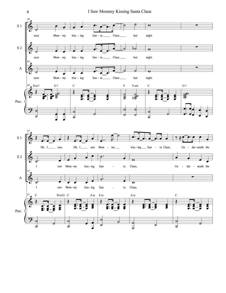 I Saw Mommy Kissing Santa Claus SSA scores gallery preview page 4