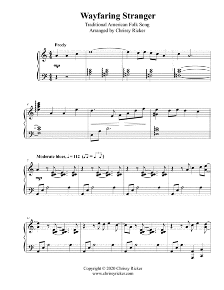 Wayfaring Stranger - late intermediate piano image number null