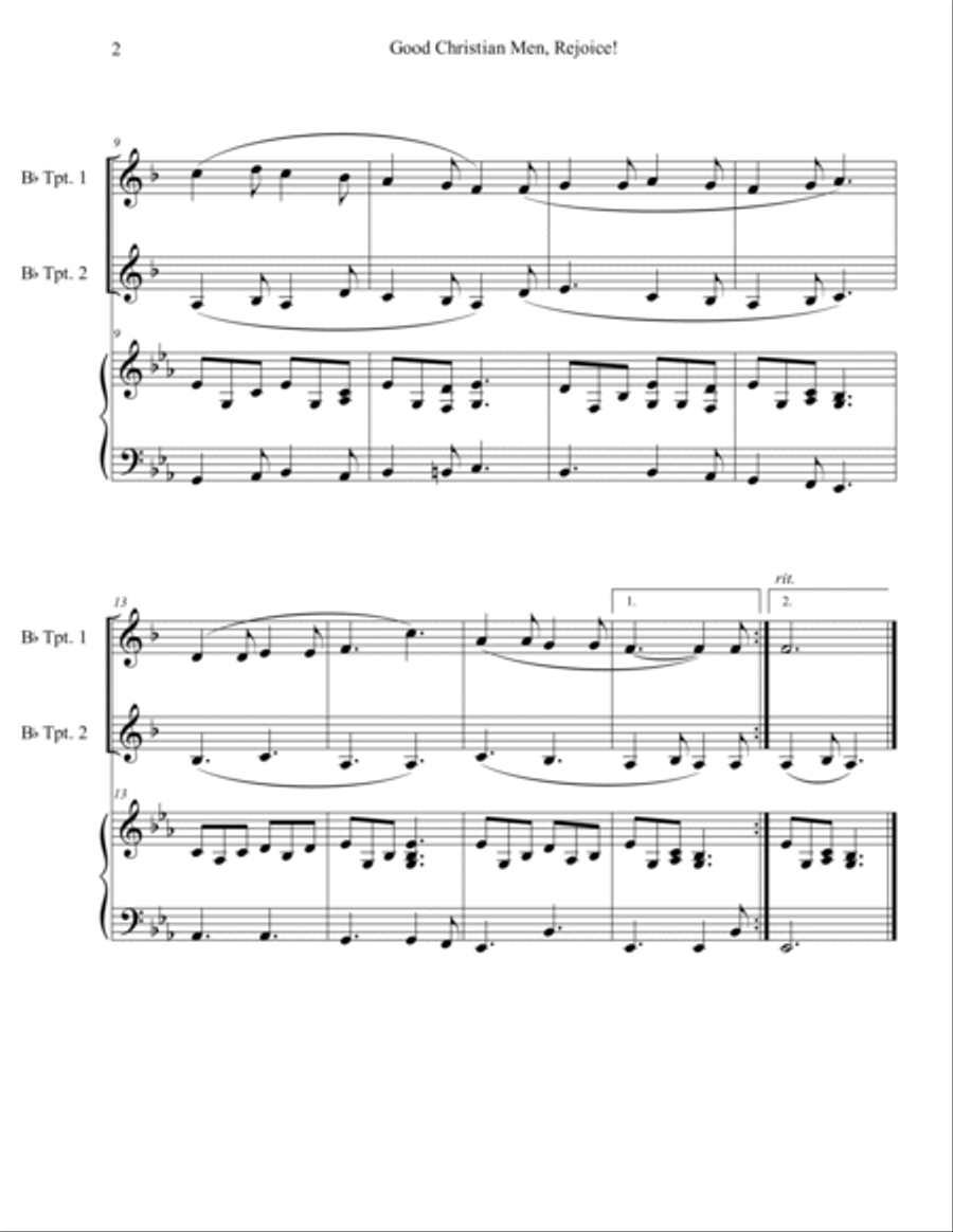 Good Christian Men, Rejoice! (Trumpet Duet with Piano Accompaniment) Trumpet Duet scores gallery preview page 2