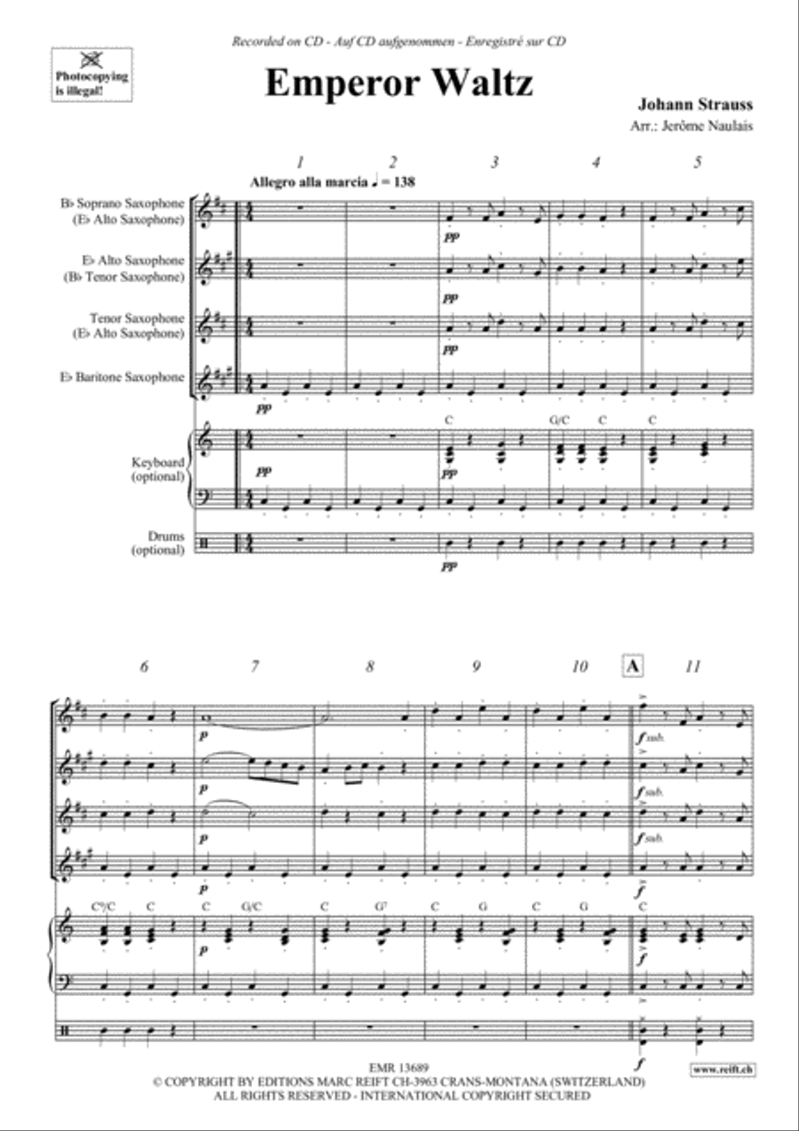 Emperor Waltz Saxophone Quartet scores gallery preview page 3