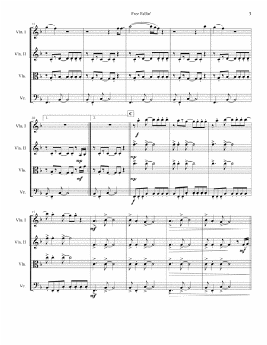 Free Fallin' Free Fallin' String Quartet scores gallery preview page 3