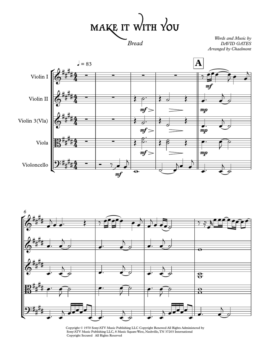 Make It With You String Quartet scores gallery preview page 1