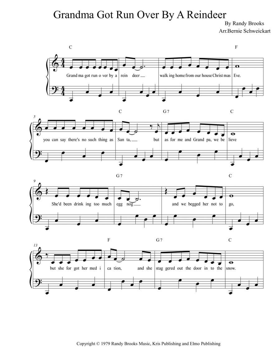 Grandma Got Run Over By A Reindeer Piano, Vocal, Guitar scores gallery preview page 1