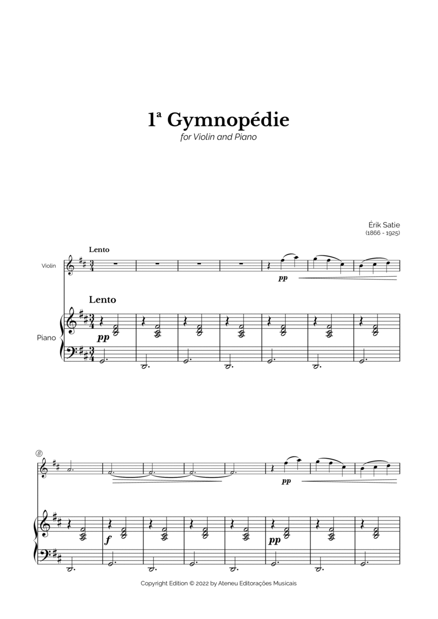 Gymnopédie No.1 for Violin and Piano Violin Solo scores gallery preview page 1