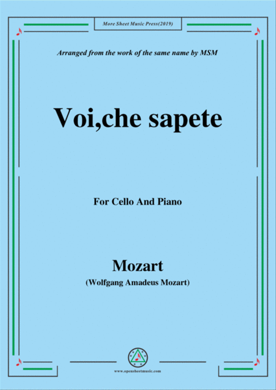 Mozart-Voi,che sapete,for Cello and Piano Piano scores gallery preview page 1