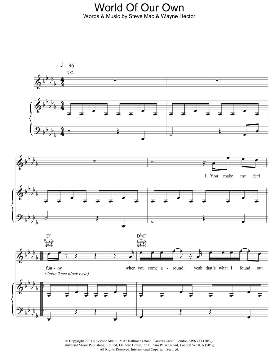 World Of Our Own Piano, Vocal, Guitar scores gallery preview page 1