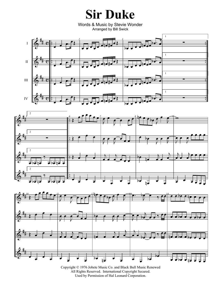Sir Duke Guitar Ensemble scores gallery preview page 1