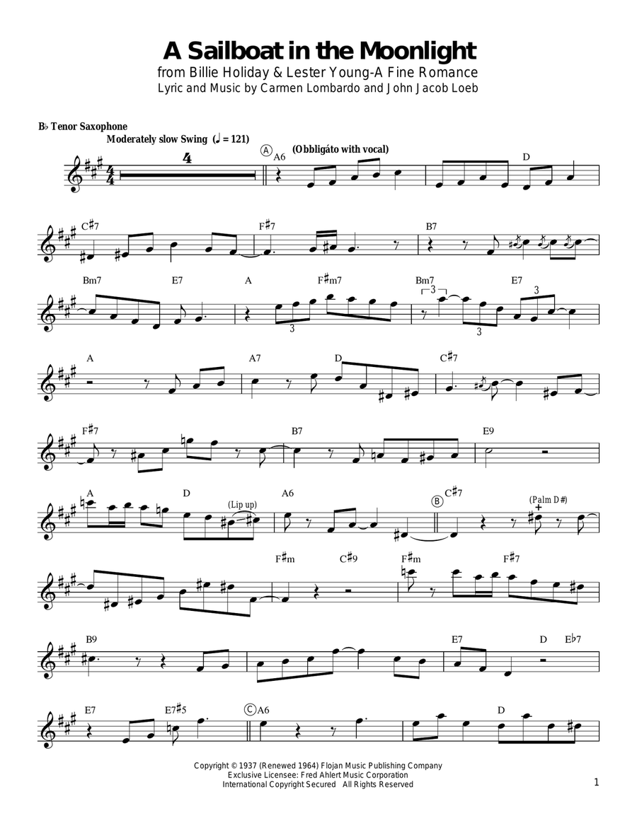 A Sailboat In The Moonlight Tenor Saxophone scores gallery preview page 1