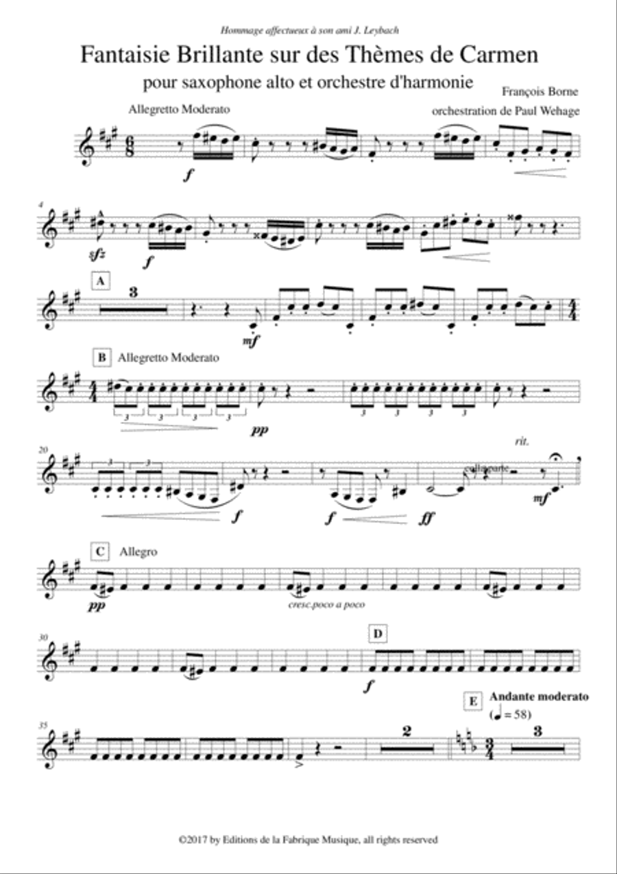 Fantaisie Brillante sur des Thèmes de Carmen for alto saxophone and concert band, bass clarinet part Concert Band scores gallery preview page 2
