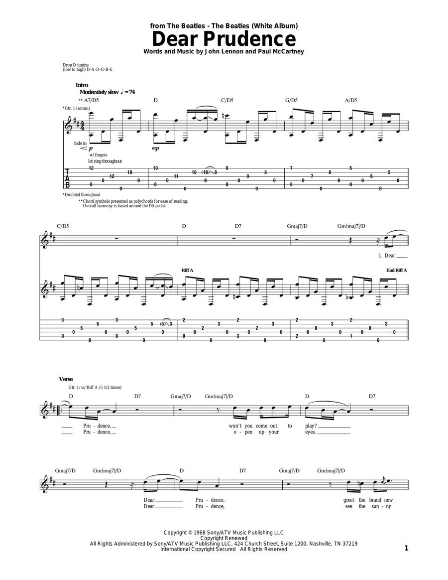 Dear Prudence Dear Prudence Acoustic Guitar scores gallery preview page 1