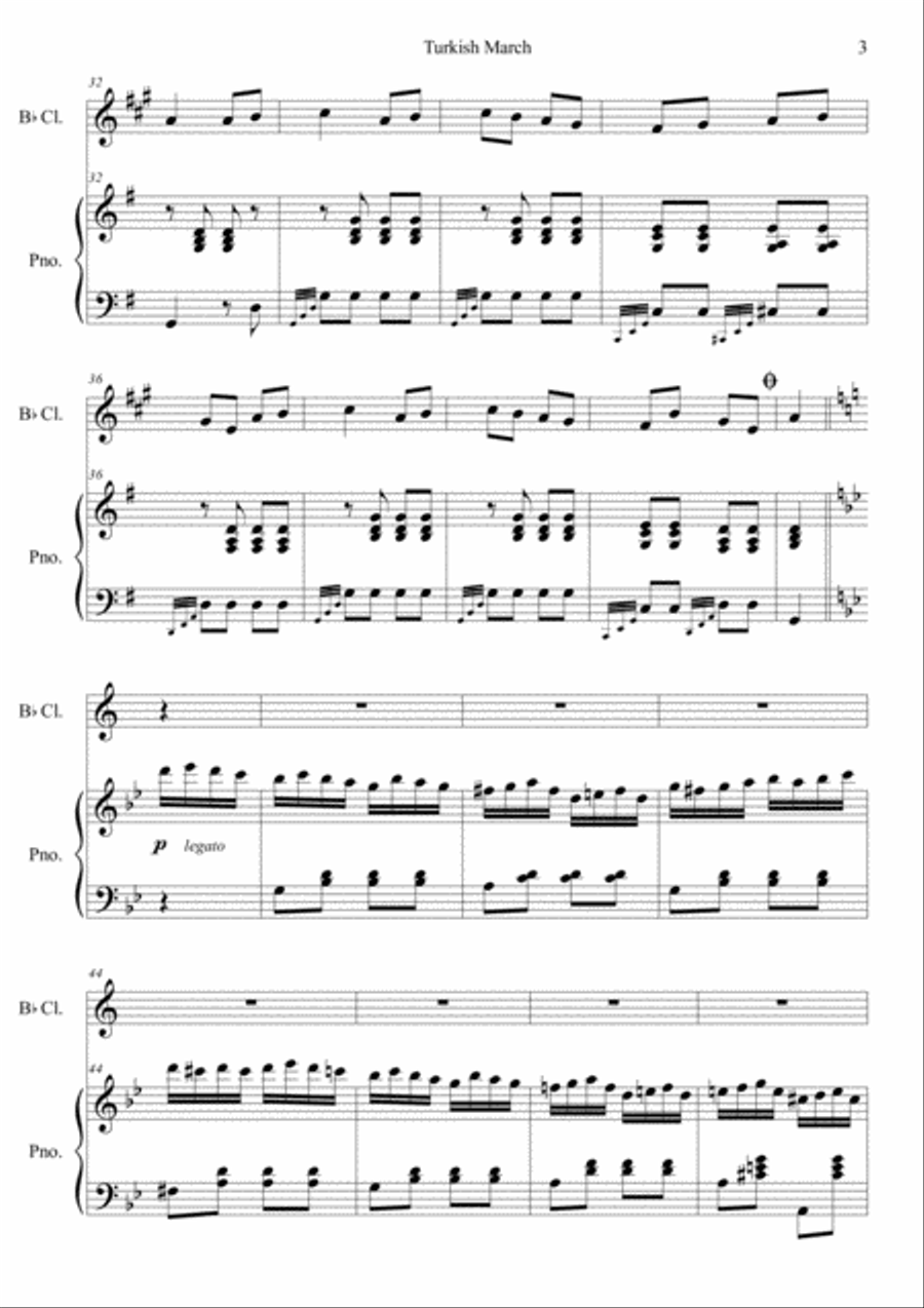 Turkish march (Piano sonata k.331 mov.3) in Gm Clarinet Solo scores gallery preview page 3