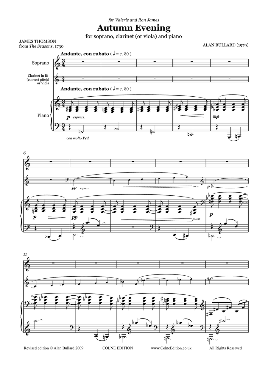 Autumn Evening (soprano, clarinet or viola, and piano) Small Ensemble scores gallery preview page 3