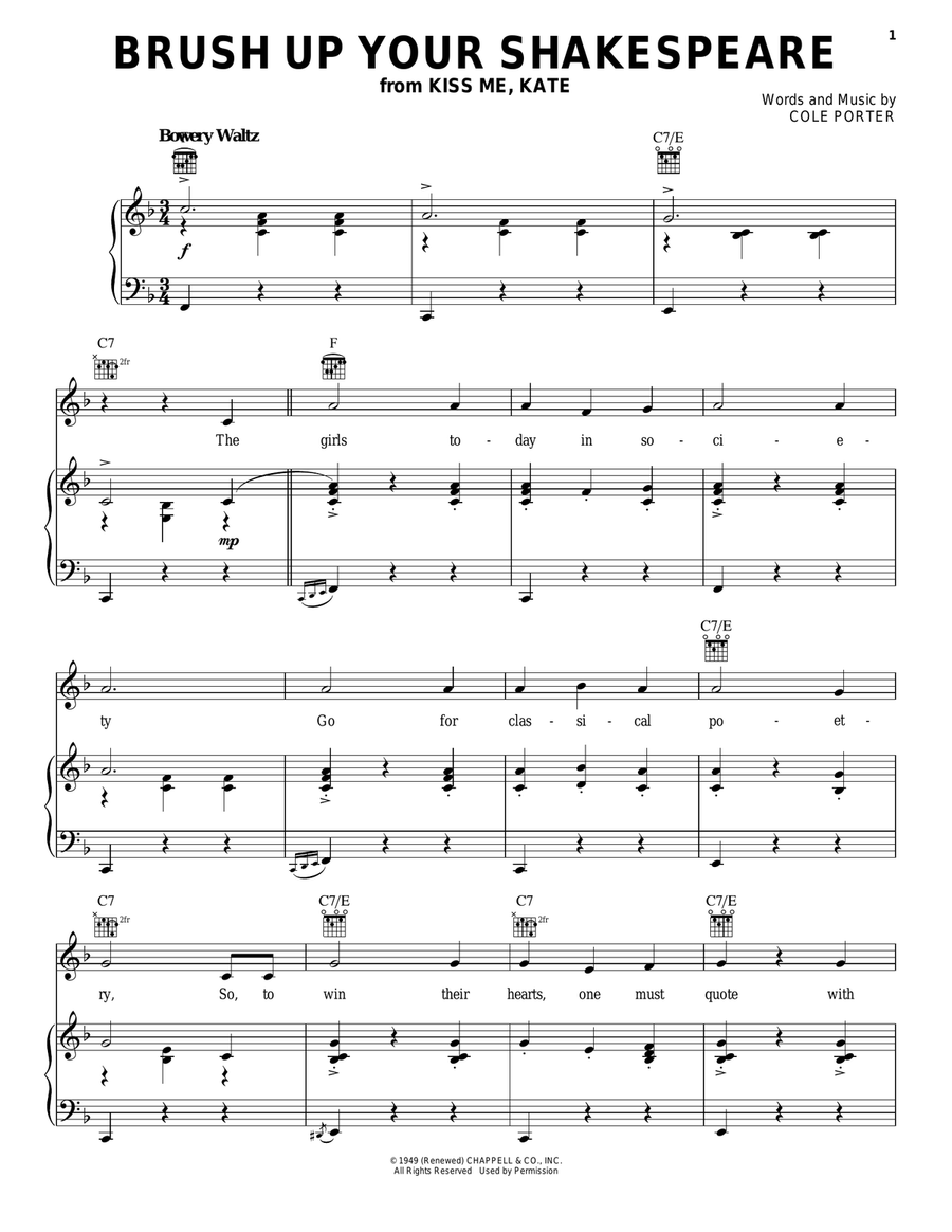 Brush Up Your Shakespeare (from Kiss Me, Kate) Piano, Vocal, Guitar scores gallery preview page 1