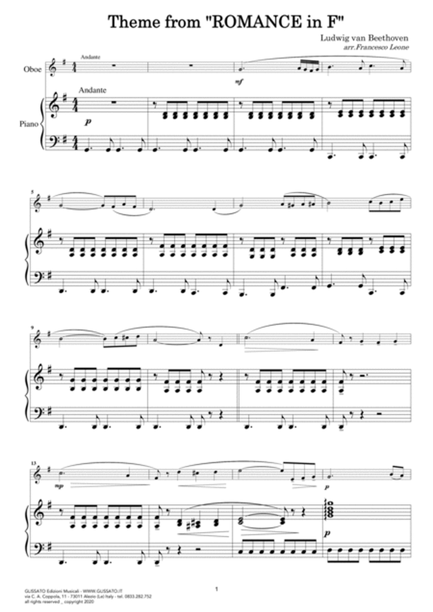 Theme from "Romance in F" easy for Oboe and Piano image number null