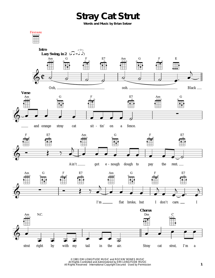 Stray Cat Strut Stray Cat Strut Ukulele scores gallery preview page 1
