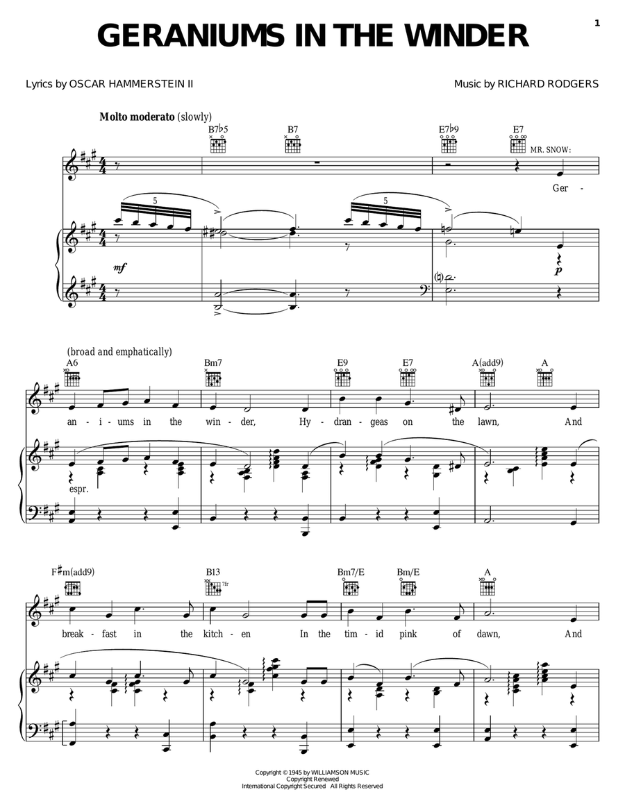 Geraniums In The Winder Piano, Vocal, Guitar scores gallery preview page 1