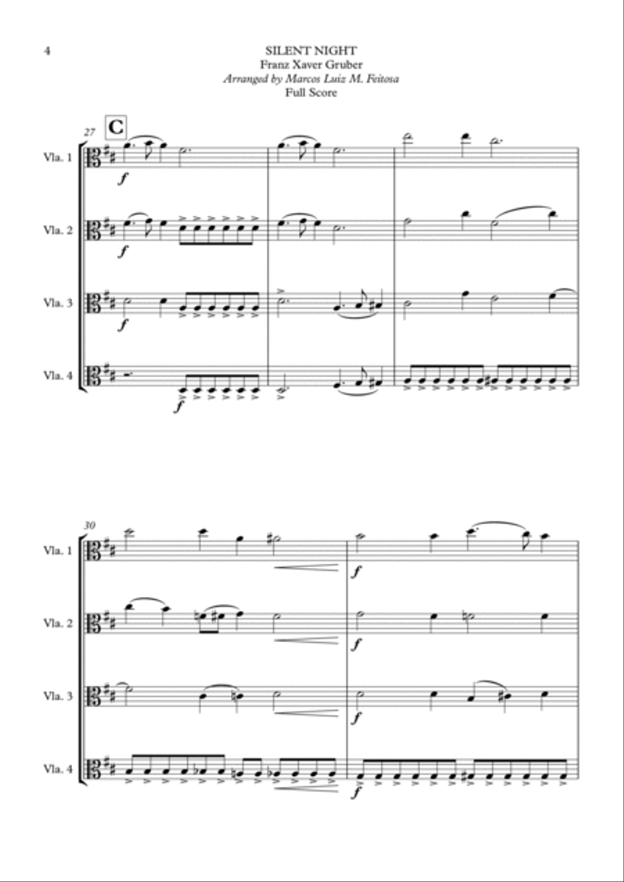 Silent Night - Viola Quartet String Quartet scores gallery preview page 6