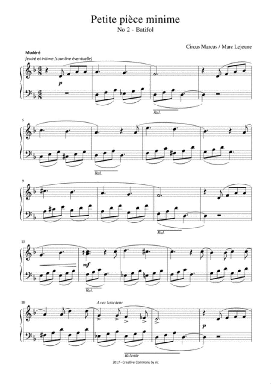 Petite pièce minime No 2 - Batifol Easy Piano scores gallery preview page 1