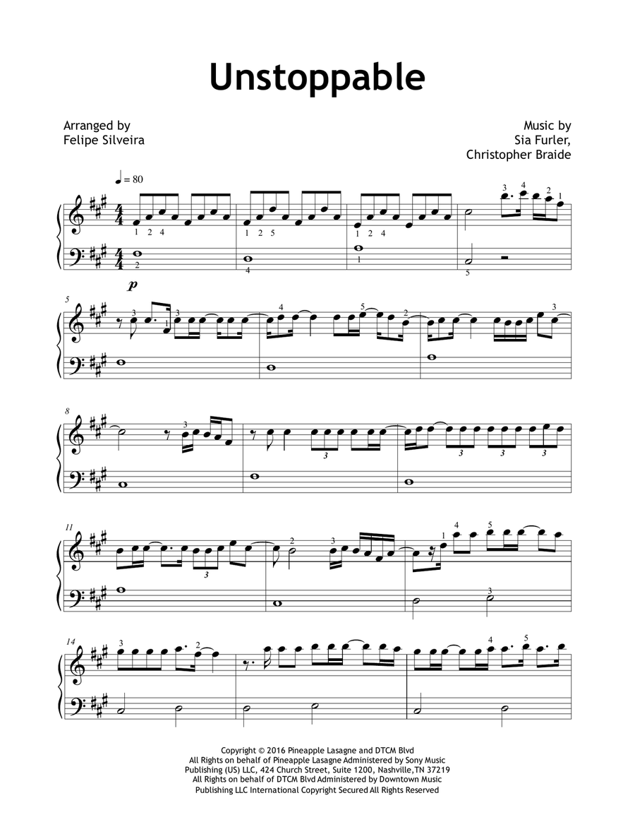 Unstoppable Easy Piano scores gallery preview page 1