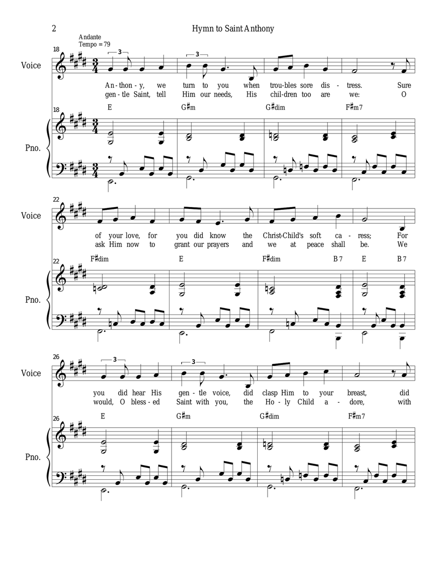 Hymn To Saint Anthony Piano, Vocal scores gallery preview page 2