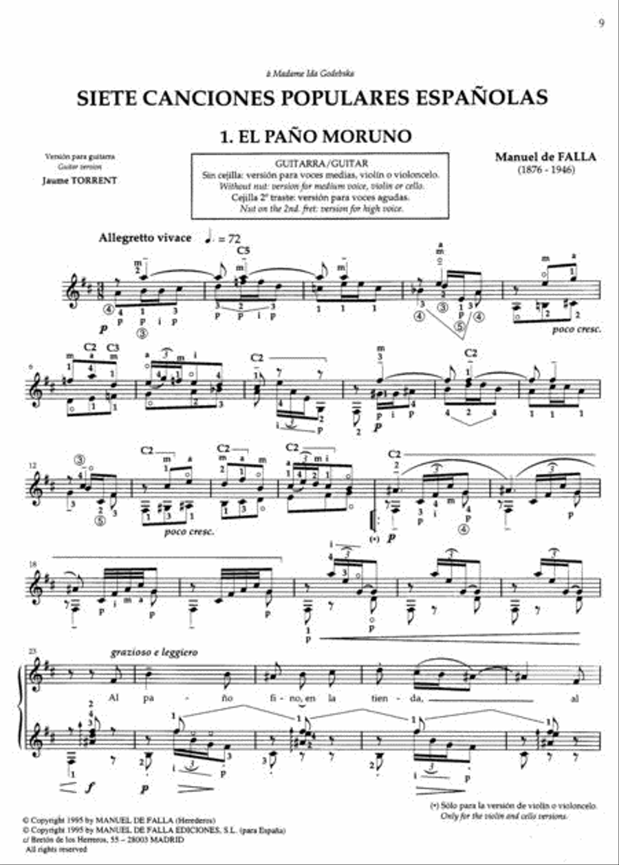 7 Canciones Populares Espanolas (vers. J. Torrent) Voice scores gallery preview page 2
