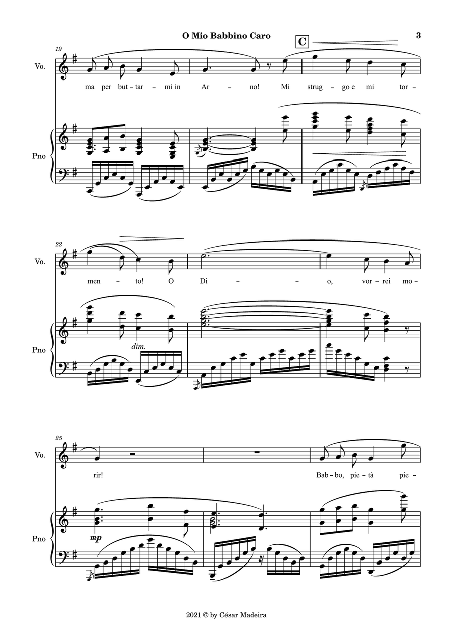 O Mio Babbino Caro by Puccini - Voice and Piano - G Major (Full Score and Parts) Piano, Vocal scores gallery preview page 4